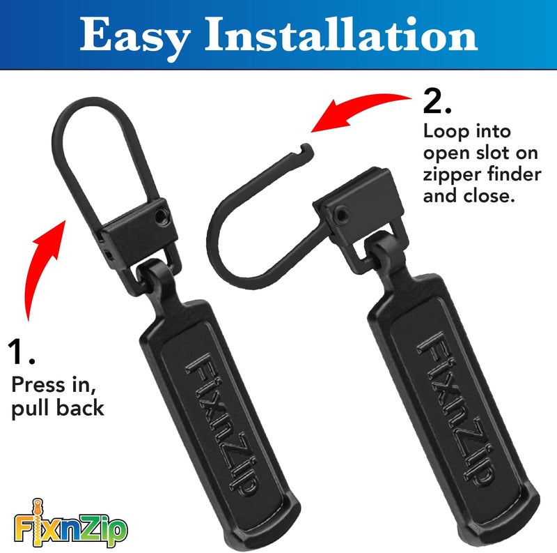 FixnZip Medium to Large Black Zipper Pull Replacements (4-Pack) | Universal Clip-On Pull Tabs for Zipper Repair, Sliders & Luggage, Jackets, Backpacks, Tents, Sleeping Bags & Outdoor Gear - Image 4